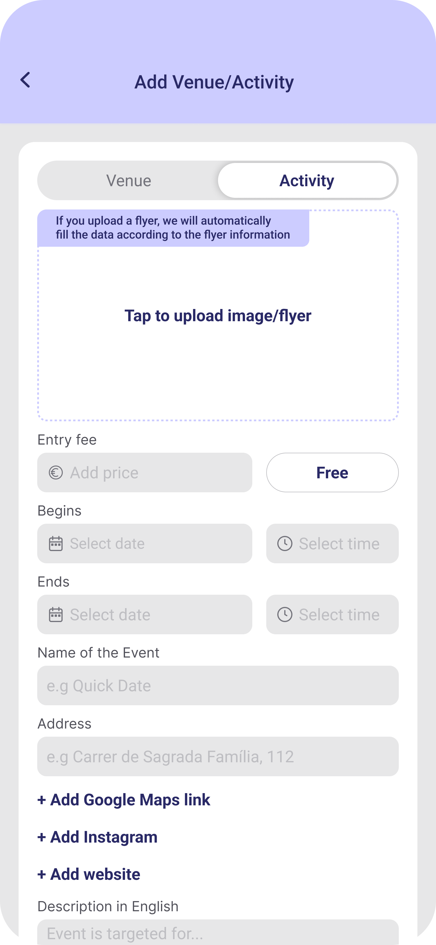 DateMapper add venue page